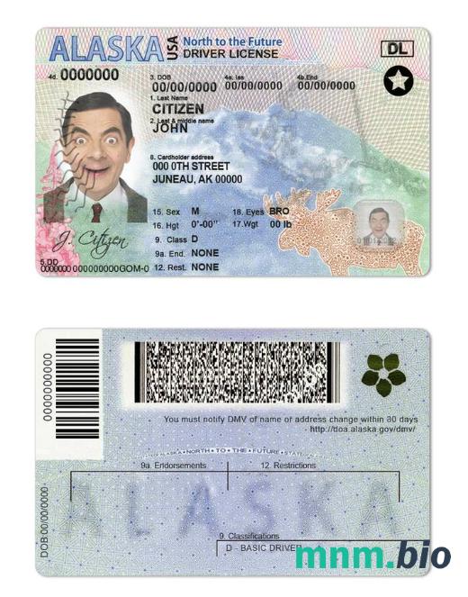 Szablon prawa jazdy stanu USA Alaska w formacie PSD, ze wszystkimi czcionkami